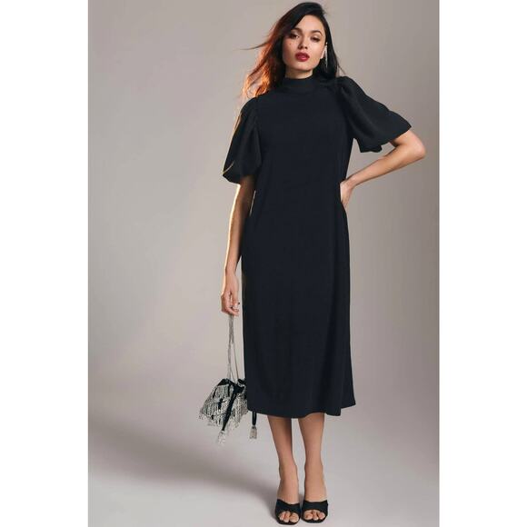 Anthropologie Amadi Mock-Neck Black Dress - New Size Small - Picture 1 of 5